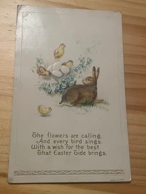 Vintage 1914 Easter Postcard Embossed Rabbit Chicks Handwritten Postmarked USA - Image 1