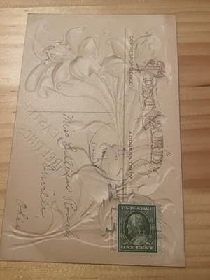 Vintage Embossed Easter Postcard Lilies Easter Greetings One Cent US Stamp - Thumbnail 2
