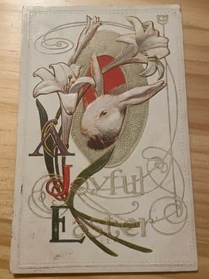Vintage Embossed Easter Postcard 1912 Rabbit Lilies Handwritten Postmark Ohio