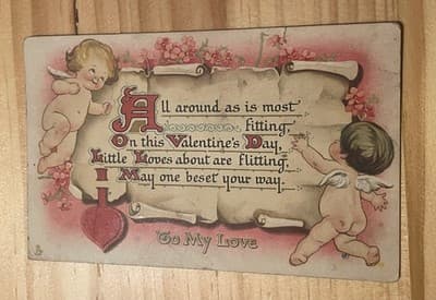 Raphael Tuck Sons Antique Valentine Postcard 1915 Fort Wayne Cherubs To My Love - Image 1