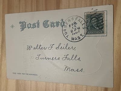 Antique Embossed Valentine Postcard Turners Falls Mass Postmarked 1c Stamp - Thumbnail 2