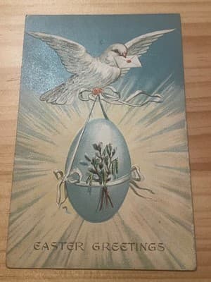 Vintage Embossed Easter Postcard Dove Egg Easter Greetings Printed in Germany - Image 1