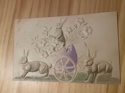 Gibson Art Co Postcard Embossed Easter Bunnies Cart Vintage Divided Back Antique - Image 1