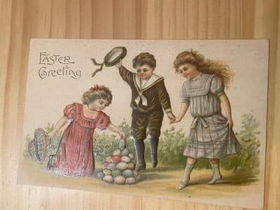 Vintage 1923 Easter Postcard Children Eggs Easter Greeting Postmarked Stamped - Image 1