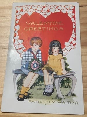 Whitney Made Postcard Valentine Greetings Embossed Patiently Waiting Children - Image 1