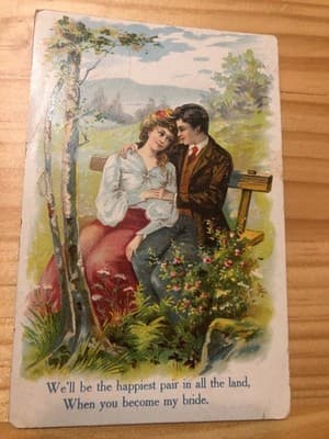 Vintage Romance Postcard Made in Germany Unused Couple Become My Bride Verse - Image 1