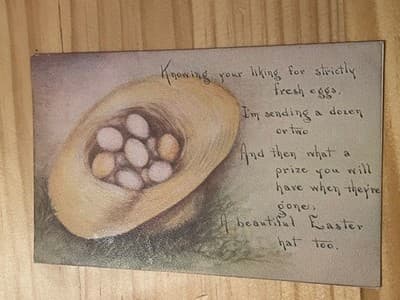 Vintage Easter Postcard Hat Eggs Poem Handwritten Addr Postmarked 1c - Image 1