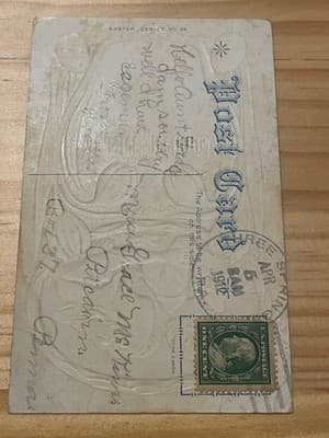 Vintage Embossed Easter Postcard Divided Back Kind Wishes Dove Flowers 1910s - Thumbnail 2