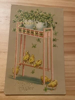 Vintage Embossed Easter Postcard Chicks Gold Foil One Cent Stamp Postmark Old