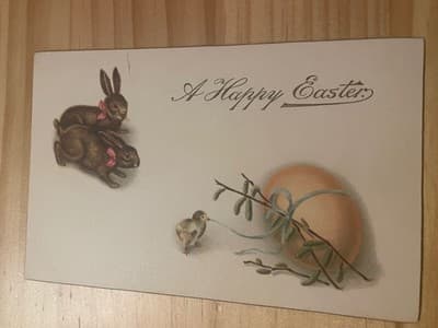 Vintage Easter Postcard 1911 Saint Marys Postmark Bunnies Egg Addressed Stamp - Image 1
