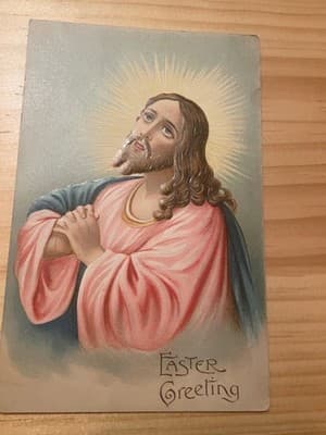 Vintage Easter Greeting Postcard Jesus Praying Religious Illustration - Image 1