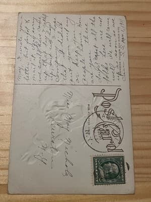 Vintage 1911 Embossed Easter Postcard Chicks Roses Gold Foil Handwritten Stamped - Thumbnail 2