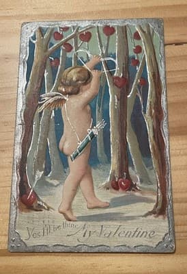 Vintage 1911 Valentine Postcard Embossed Cupid One Cent Stamp Postmark Roann IN - Image 1