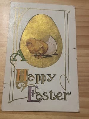 Vintage 1911 Postcard A Happy Easter Chick Gold Embossed Handwritten - Image 1