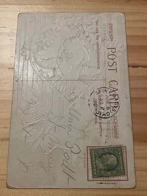 Vintage Embossed Happy Easter Postcard Rabbits Children 1c Stamp Postmarked - Thumbnail 2