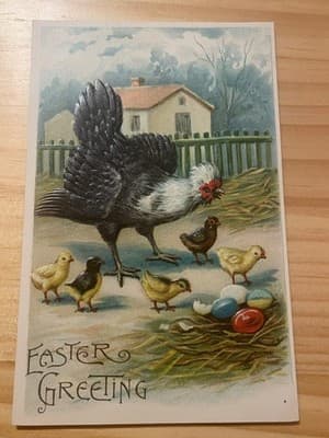 Easter Greeting Postcard Made in Germany Embossed Hen Chicks Eggs Unposted - Image 1
