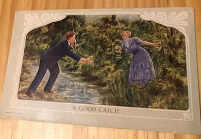 A Good Catch Vintage Postcard 1905 Fishing Scene Illustrated Postmarked Mailed - Image 1