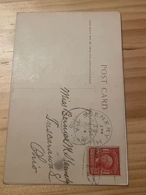 Vintage Easter Postcard Hen Chicks Cow Scene Postmarked Addressed US 2c Stamp - Thumbnail 2