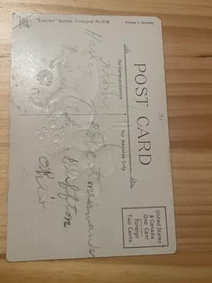 Vintage Easter Embossed Rabbit Postcard Gold Printed in Germany Postmarked - Thumbnail 2