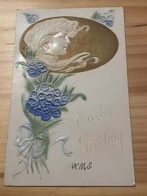 Vintage Embossed Easter Postcard Handwritten Address 1c US Stamp Postmark 1910s - Image 1