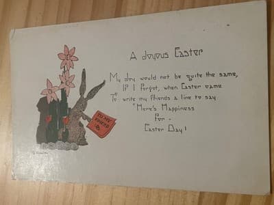 Vintage Embossed Easter Postcard Printed In Germany Bunny Flowers Unposted - Image 1
