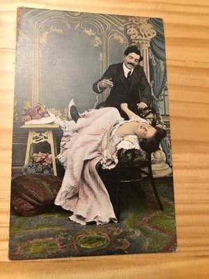 Vintage Postcard Color Victorian Couple Woman Reclining Unposted Hand Colored - Image 1