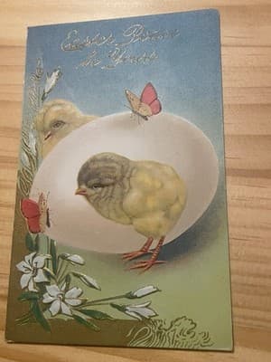 Vintage Embossed Easter Postcard Chicks Egg Butterflies Gold Foil Unposted - Image 1