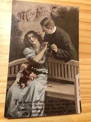 Vintage Embossed Postcard Mine For Ever Romantic Couple Printed in Germany 1909 - Image 1