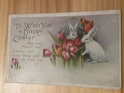 Raphael Tuck & Sons Easter Postcard Embossed Rabbits Tulips Unposted Vintage - Image 1