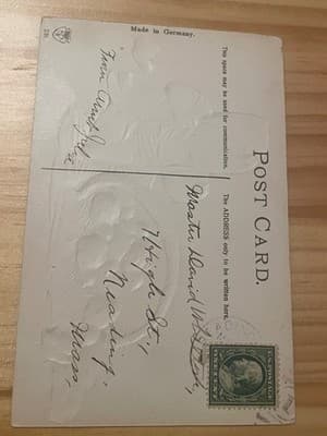 Vintage Embossed Easter Postcard Made in Germany Hen Chicks Gold Foil Postmark - Thumbnail 2