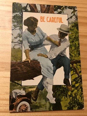 Bamforth Be Careful Postcard Vintage Comic Couple Printed England 1115 Mailed - Image 1