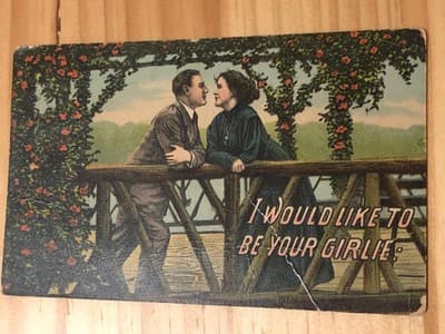 Vintage Postcard I WOULD LIKE TO BE YOUR GIRLIE Romance Couple Bridge Stamped - Image 1