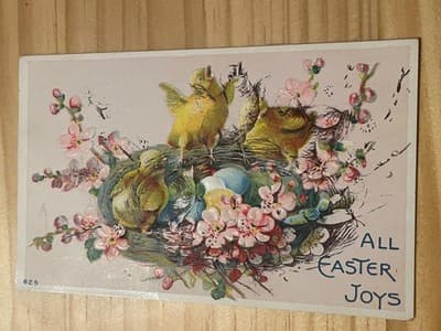 Vintage Easter Postcard Chick Nest Eggs Embossed All Easter Joys Series 625 - Image 1