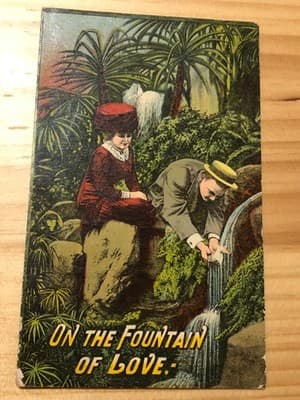 On The Fountain Of Love Vintage Postcard 1913 Handwritten Addressed Used Color - Image 1