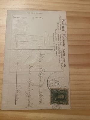 Vintage Easter Embossed Postcard Printed in Germany Used 1c Stamp Postmark - Thumbnail 2