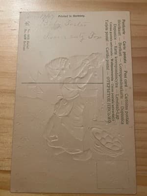 Vintage Embossed Easter Postcard Printed In Germany Bunny Flowers Unposted - Thumbnail 2