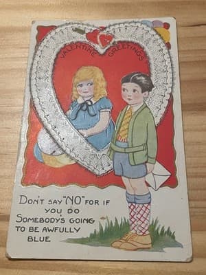 Vintage Valentine Postcard Whitney Made Worcester MA Heart Children Illustration - Image 1