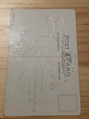 Vintage Embossed Easter Postcard Bunny Chick Daffodils Gold Foil Series 217 D - Thumbnail 2