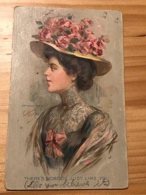 Vintage 1908 Floral Hat Lady Postcard Theres Nobody Just Like You Printed USA - Image 1
