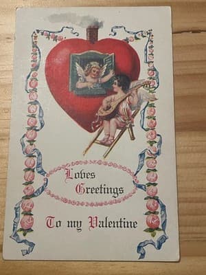 Vintage Valentine Postcard Cherub Loves Greetings To My Valentine Unposted - Image 1