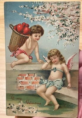 Vintage 1909 Embossed Valentine Postcard Cherubs To My Valentine Printed Germany - Image 1