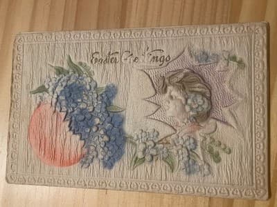 Vintage Embossed Easter Greetings Postcard 1915 Printed in Saxony Handwritten - Image 1