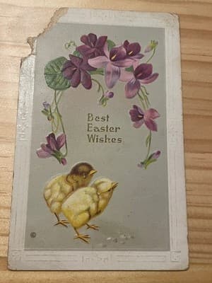 Vintage 1909 Easter Postcard Embossed Chicks Violets Printed Germany Postmarked - Image 1