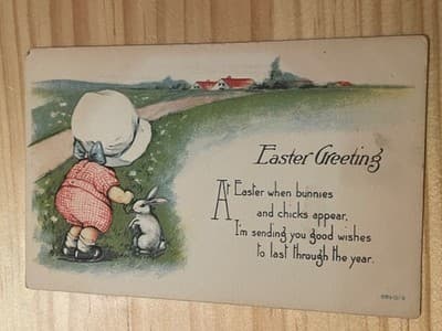 Easter Greeting Postcard 1912 Ohio Vintage Child Bunny Printed Verse - Image 1