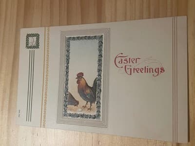 Easter Greetings Postcard Rooster Hen Embossed Mailed Postmark 1909 Vintage - Image 1