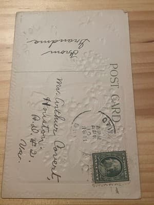 Vintage Embossed Joyous Easter Postcard Lily of the Valley Gold Border - Thumbnail 2
