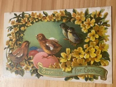 Vintage Easter Postcard Chicks Flowers Greetings Postmarked Topeka - Image 1