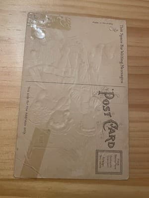 Vintage Embossed Easter Postcard Made in Germany Girl Wheelbarrow Chicken Wishes - Thumbnail 2