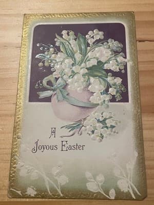 Vintage Embossed Joyous Easter Postcard Lily of the Valley Gold Border - Image 1