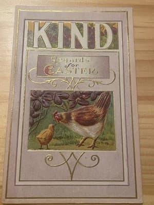 Vintage Embossed Easter Postcard Hen Chick Gold Foil Printed in Germany Unused - Image 1